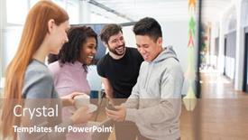  Presentation with smartphones - Slides with colleagues-in-the-start-up background and a coral colored foreground