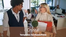  Presentation with business casual - PPT layouts having colleagues-joking-and-smiling background and a tawny brown colored foreground