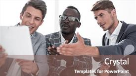  Presentation with abstract digital business interface - Theme with colleagues looking at the digital background and a  colored foreground