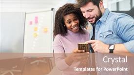  Presentation with smartphone app - Amazing slide deck having colleagues-marvel-at-the-innovative backdrop and a coral colored foreground