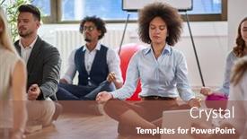  Presentation with focus - Theme having colleagues-meditating-at-work-focus background and a violet colored foreground