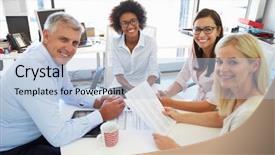  Presentation with meeting table - Slide set having colleagues meeting around a table background and a light blue colored foreground