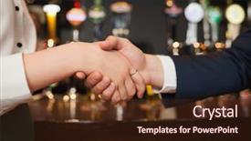  Presentation with classy - Audience pleasing presentation design consisting of colleagues shaking hands during meeting backdrop and a wine colored foreground