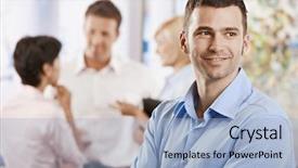  Presentation with office - Audience pleasing slides consisting of colleagues talking in the background backdrop and a light blue colored foreground