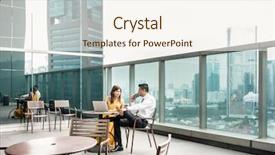  Presentation with modern building - Presentation theme having colleagues talking on the terrace background and a cream colored foreground
