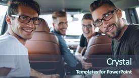  Presentation with car business - Cool new slides with colleagues test drive new backdrop and a ocean colored foreground