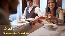  Presentation with toasting - Beautiful slide deck featuring colleagues-toasting-at-a-business backdrop and a tawny brown colored foreground