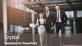  Presentation with walking - Audience pleasing presentation theme consisting of colleagues walking in office premises backdrop and a  colored foreground