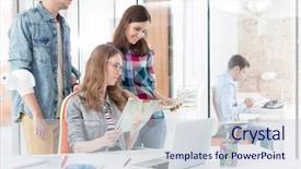  Presentation with laptop - Beautiful PPT layouts featuring colleagues with photographs and laptop backdrop and a lemonade colored foreground