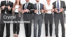  Presentation with rope - Presentation design having colleagues-with-wrists-tied background and a dark gray colored foreground
