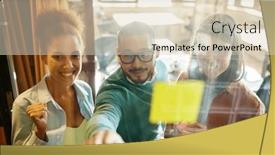  Presentation with goals - Slide set having colleagues-working-on-business-goals background and a soft green colored foreground