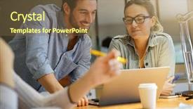  Presentation with ideas - Slide deck consisting of colleagues workshopping business ideas background and a tawny brown colored foreground