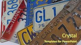  Presentation with patent license agreement licensing business - PPT theme featuring collectible license plates background and a tawny brown colored foreground