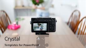  Presentation with blogger - Colorful slide deck enhanced with collecting hobby - blurred photo of woman blogger backdrop and a mint green colored foreground