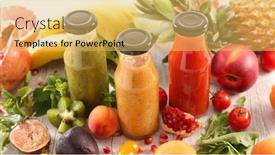  Presentation with fruit juice bottle - Cool new slide set with collectio-of-fresh-fruit-juice backdrop and a yellow colored foreground