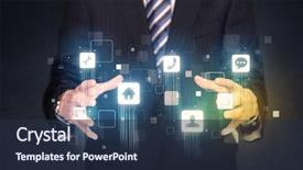  Presentation with application - Cool new slide set with collection - blue social application icons backdrop and a tawny brown colored foreground