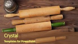  Presentation with baking vintage - PPT layouts enhanced with collection - rolling pins and flour background and a tawny brown colored foreground