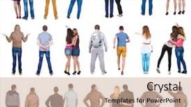  Presentation with people - Amazing PPT layouts having rear view people set backside backdrop and a coral colored foreground