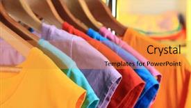  Presentation with clothing wooden clothes hanger object - PPT theme having top view of beautiful plumeria on cracked textured wood background and a gray colored foreground