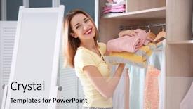  Presentation with clothes - Amazing slides having collection department - young woman choosing clothes backdrop and a white colored foreground