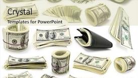  Presentation with debt collection - Beautiful theme featuring collection dollars isolated on white backdrop and a soft green colored foreground