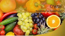  Presentation with fresh fruits vegetables groceries paper - Theme featuring collection fresh fruits and vegetables background and a gold colored foreground