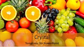  Presentation with fresh fruits vegetables - Slide deck featuring collection fresh fruits and vegetables background and a gold colored foreground