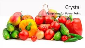  Presentation with fresh fruits vegetables heart - Audience pleasing PPT theme consisting of collection fresh fruits and vegetables backdrop and a sky blue colored foreground