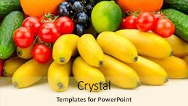  Presentation with fresh fruits vegetables heart - Presentation theme consisting of collection fresh fruits and vegetables background and a yellow colored foreground