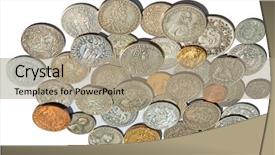  Presentation with medieval - Cool new slide deck with king fine - collection of the medieval coins backdrop and a coral colored foreground