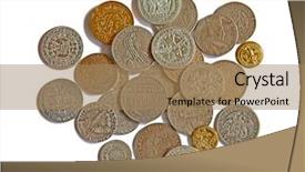  Presentation with medieval - Theme consisting of king fine - collection of the medieval coins background and a coral colored foreground