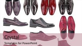  Presentation with men shoes - Audience pleasing slides consisting of collection men leather shoes backdrop and a coral colored foreground