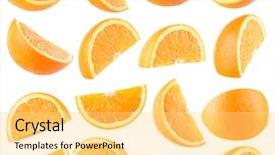  Presentation with orange peel isolated - Audience pleasing presentation theme consisting of collection of 16 orange slices backdrop and a yellow colored foreground