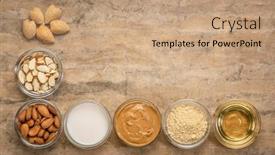  Presentation with nuts milk - Audience pleasing theme consisting of collection-of-almond-super-foods backdrop and a coral colored foreground