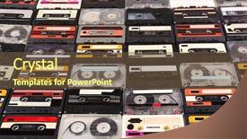  Presentation with tape audio - PPT theme featuring collection of audio cassettes closeup background and a  colored foreground
