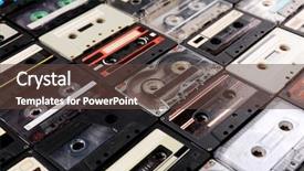  Presentation with audio - Presentation theme featuring collection of audio cassettes closeup background and a tawny brown colored foreground