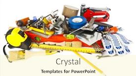  Presentation with build - Slide set consisting of collection of build tools on white background background and a blonde colored foreground