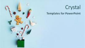  Presentation with gift - Audience pleasing PPT layouts consisting of collection of christmas objects backdrop and a sky blue colored foreground