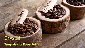  Presentation with coffee beans - Audience pleasing presentation theme consisting of collection of coffee beans on old wooden table close up backdrop and a tawny brown colored foreground