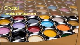  Presentation with colored dots - PPT theme with collection of colored paints cans background and a tawny brown colored foreground