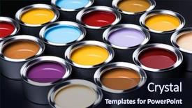  Presentation with colored - Presentation design featuring collection of colored paints cans background and a wine colored foreground