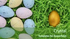  Presentation with eggs egg carton egg box - PPT theme consisting of collection of colorful easter eggs background and a forest green colored foreground
