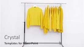  Presentation with closet - Theme enhanced with collection-of-different-yellow-clothes background and a white colored foreground