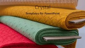  Presentation with tailor store - Theme having collection-of-fashionable-fabrics-samples background and a gold colored foreground