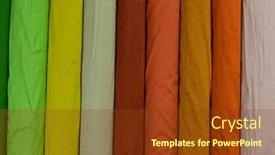  Presentation with fabrics - Presentation design featuring collection-of-fashionable-fabrics-samples background and a tawny brown colored foreground