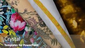  Presentation with tailor store - Theme enhanced with collection-of-fashionable-fabrics-samples background and a violet colored foreground