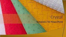  Presentation with tailor store - Presentation theme featuring collection-of-fashionable-fabrics-samples background and a gold colored foreground