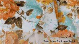  Presentation with tailor store - PPT theme having collection-of-fashionable-fabrics-samples background and a coral colored foreground