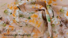  Presentation with tailor store - PPT theme consisting of collection-of-fashionable-fabrics-samples background and a coral colored foreground