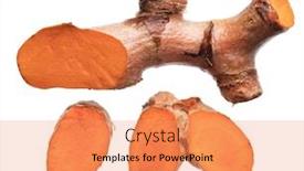  Presentation with turmeric - Slide deck featuring collection-of-fresh-turmeric-cuts background and a coral colored foreground